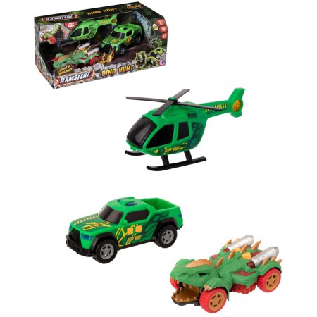 Teamsterz lov dinosaurů set 2 auta s vrtulníkem na baterie Světlo Zvuk plast