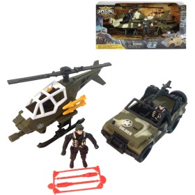 Vojenská army sada 2 figurky s helikoptérou / terénním autem 2 druhy