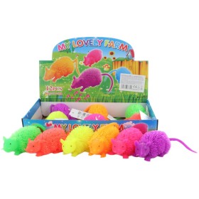 Myška střapatá strečové zvířátko gumové antistresové na baterie Světlo 6 barev