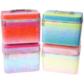 Kufřík dětský kosmetický barevný lesklý vel. L se zrcátkem na zip