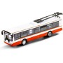 Trolejbus MHD 16cm červeno-bílý kovový na zpětný chod v krabici