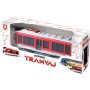Tramvaj červená kovová MHD Městská hromadná doprava zpětný chod