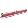 Tramvaj červená kovová MHD Městská hromadná doprava zpětný chod