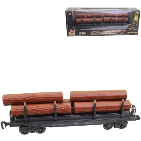 Vagón nákladní klanicový 25cm set s nákladem dřeva doplněk k vláčkodráze