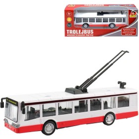 Trolejbus kovový 16cm zpětný chod český design otevírací dveře