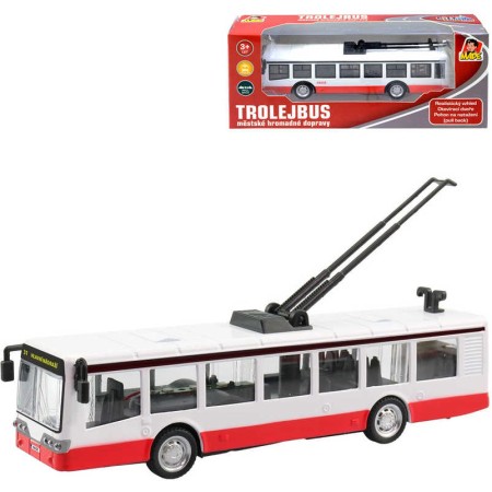 Trolejbus kovový 16cm zpětný chod český design otevírací dveře