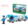 BRIO DŘEVO Set elektrická vlaková souprava + figurka strojvedoucí na baterie