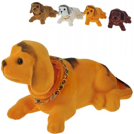 Pes ležící fliškový dekorace s kývací hlavou plast/flíska 4 barvy