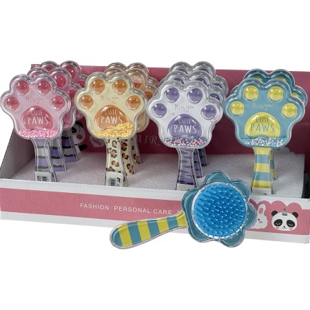 Kartáč dětský hřeben na vlasy s konfetami zvířecí tlapka 4 barvy