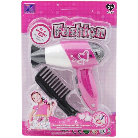 Kadeřnický dětský herní set fén s hřebínkem na baterie 2 barvy