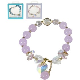 Náramek s korálky a přívěsky pružný dětská bižuterie 3 barvy v krabičce