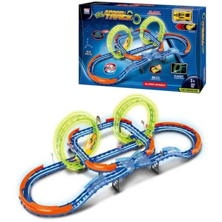 Autodráha svítící ve tmě s křížením a loopingy set s autem na baterie Světlo