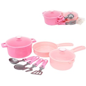 Nádobí baby dětské růžové set 2 hrnce s pánví a doplňky plast