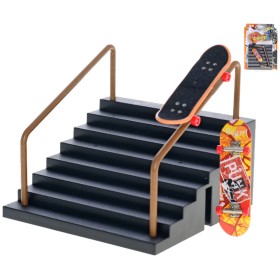 Skateboard prstový fingerboard herní set s rampou schodiště kov
