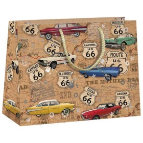 Taška dárková Route 66 auta 24x18cm papírová natur Eco Friendly