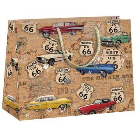 Taška dárková Route 66 auta 24x18cm papírová natur Eco Friendly