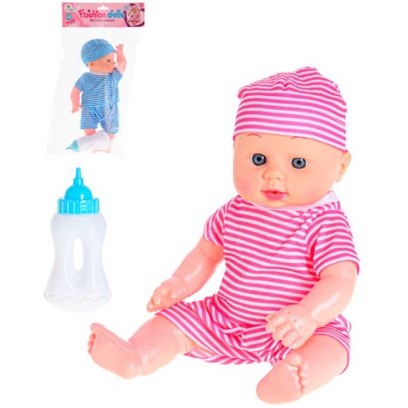 Panenka miminko 29cm pruhovaný obleček pije čůrá set s lahvičkou 2 barvy