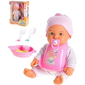 Panenka miminko smějící se 35cm jídlení set s bryndákem na baterie Zvuk