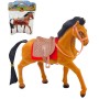 Kůň fliškový se sedlem a otěžemi 21cm dlouhá hříva flíska