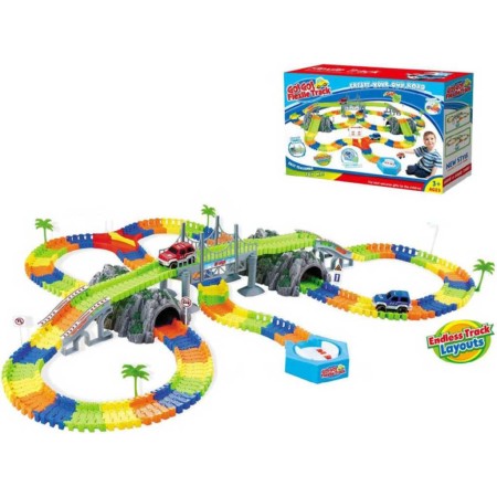 Dráha variabilní Go Go Flexile Track set 240dílů s točnou a 2 autíčky na baterie Světlo