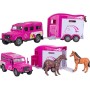 KIDS GLOBE Horses auto Land Rover set s přívěsem a koňmi růžový PB kov