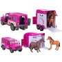 KIDS GLOBE Horses auto Land Rover set s přívěsem a koňmi růžový PB kov