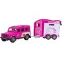 KIDS GLOBE Horses auto Land Rover set s přívěsem a koňmi růžový PB kov