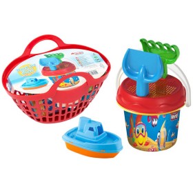 BINO Sada plážová na písek 6ks kyblík s nástroji a doplňky v košíku