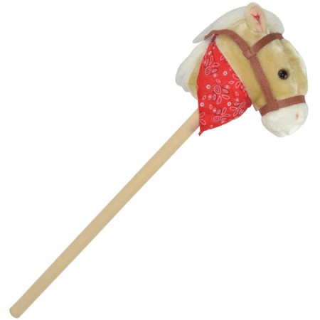 PLYŠ Kůň světle hnědý na tyči 80cm koňská hlava na baterie v sáčku Zvuk