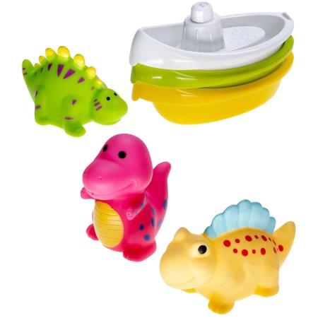 PROFIBABY Baby dinosaurus stříkací 3ks + lodička 3ks pro miminko do koupele