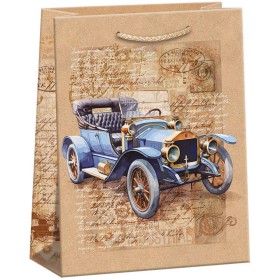 ARGUS Taška dárková veterán modrý 18x24x10cm papírová natur Eco Friendly