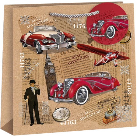 ARGUS Taška dárková veterán červený 24x24x11cm papírová natur Eco Friendly