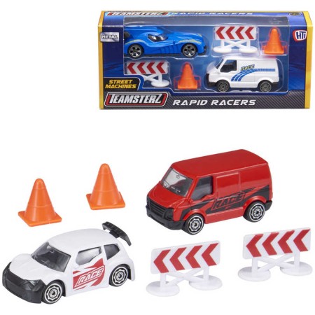 Teamsterz auto závodní set s dodávkou a doplňky Rapid Racers 2 druhy kov