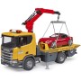 BRUDER 03552 Auto Scania Super 560R odtahovka + roadster na baterie Světlo Zvuk