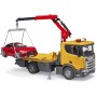BRUDER 03552 Auto Scania Super 560R odtahovka + roadster na baterie Světlo Zvuk