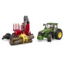 BRUDER 03154 John Deere 7R 350 set s přepravníkem na dřevo a 4 kládami