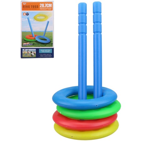 Hra házení kroužků sada házecí kroužky barevné 4ks + 2 kolíčky plast