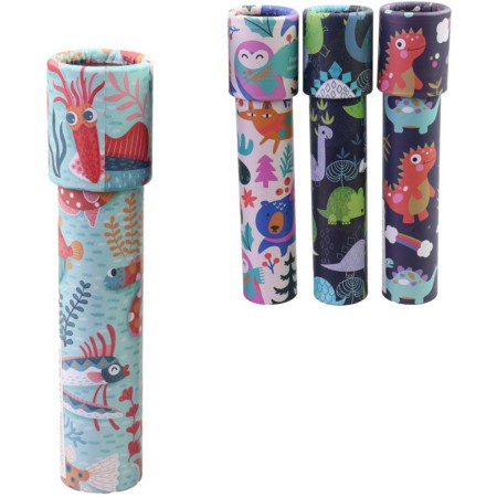 Kaleidoskop veselý dětský krasohled s potiskem zvířátka plast 4 druhy