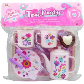 Nádobí dětské květinové set čajová konvice s tácem s hrníčky a doplňky