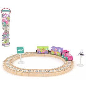 DŘEVO Vláček baby mašinka + 2 vagónky s kolejemi *DŘEVĚNÉ HRAČKY*