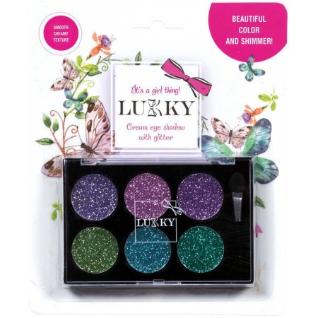 LUKKY Paletové oční stíny dětské se třpytkami a štětcem 6 odstínů zelená + nachová