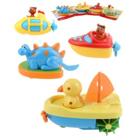 Lodička se zvířátkem baby natahovací do vody 12-14cm plave ve vodě 4 druhy