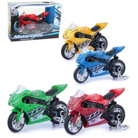 Motorka závodní motocykl kovový 11cm se stojánkem 4 barvy