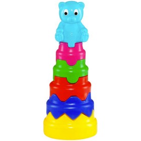 PL Baby skládačka věž velká skládací tvary s medvídkem pro miminko 2 barvy