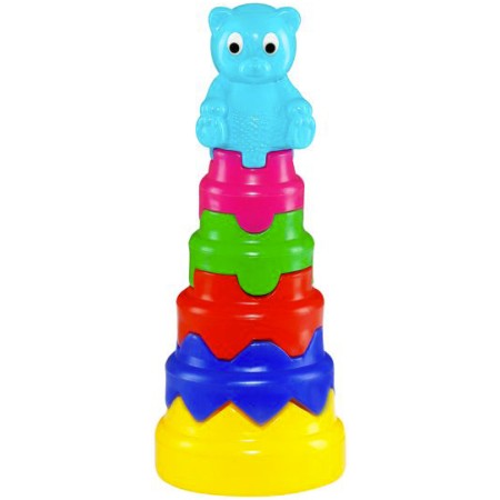 PL Baby skládačka věž velká skládací tvary s medvídkem pro miminko 2 barvy