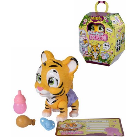 SIMBA Tygřík Pamper Petz set zvířátko mláďátko s doplňky pije čůrá 3 překvapení