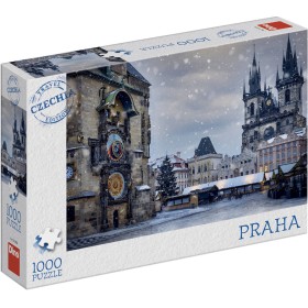 DINO Puzzle 1000 dílků Staroměstský orloj v zimě 66x47cm skládačka
