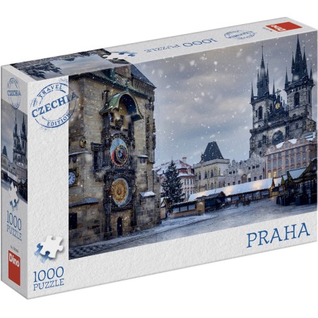 DINO Puzzle 1000 dílků Staroměstský orloj v zimě 66x47cm skládačka