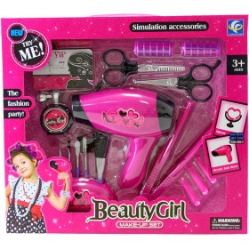 Zkrášlovací dětská sada krásy s fénem a žehličkou na vlasy na baterie