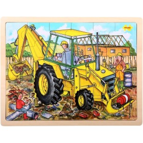 BIGJIGS TOYS DŘEVO Puzzle Bagr vkládací na desce 24 dílků skládačka